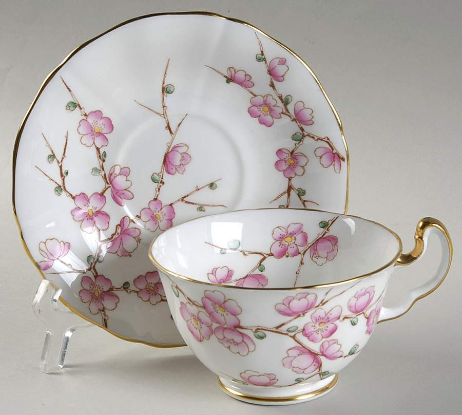 Chinese Blossom (Pink Blossoms) Footed Cup & Saucer Set by Adderley-1