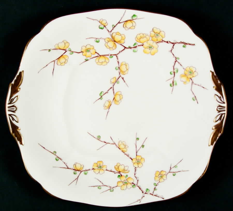 Chinese Blossom (Yellow Flowers) Handled Cake Plate by Adderley-1