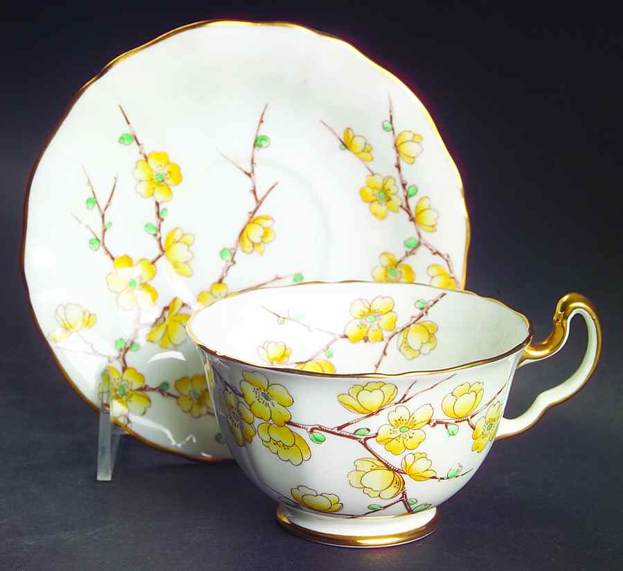 Chinese Blossom (Yellow Flowers) Footed Cup & Saucer Set by Adderley-1