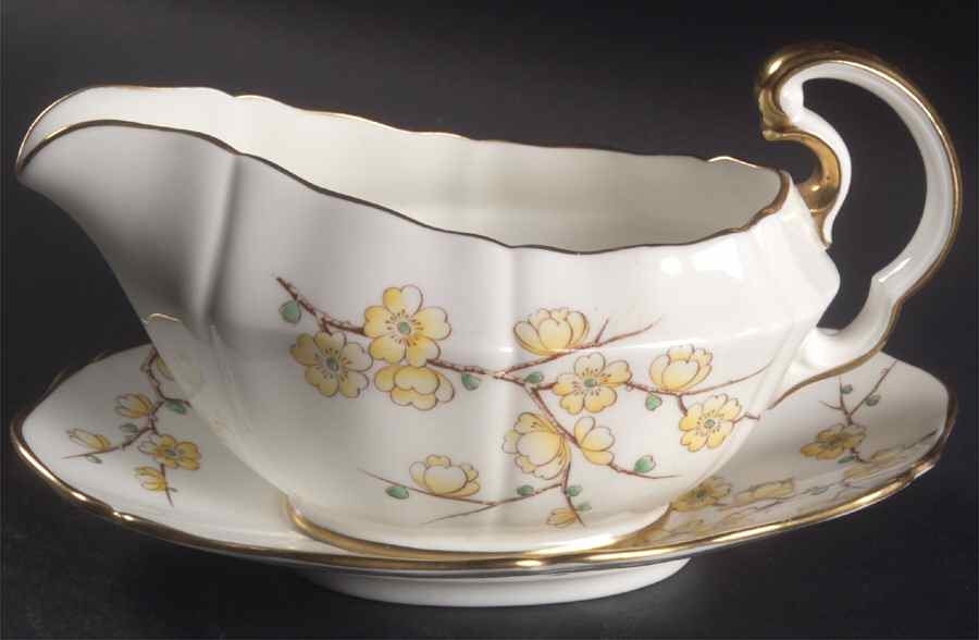Chinese Blossom (Yellow Flowers) Gravy Boat & Underplate by Adderley-1