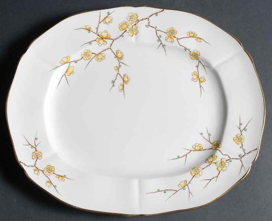 Chinese Blossom (Yellow Flowers) 13" Oval Serving Platter by Adderley-1