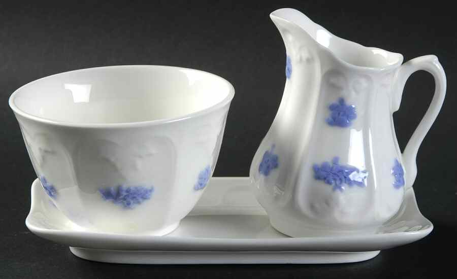 Chelsea (Smooth, Embossed) Mini Creamer & Open Sugar with Tray by Adderley-1