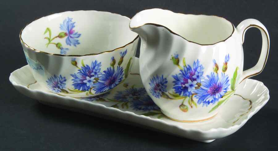 Cornflower Mini Creamer & Open Sugar with Tray by Adderley-1