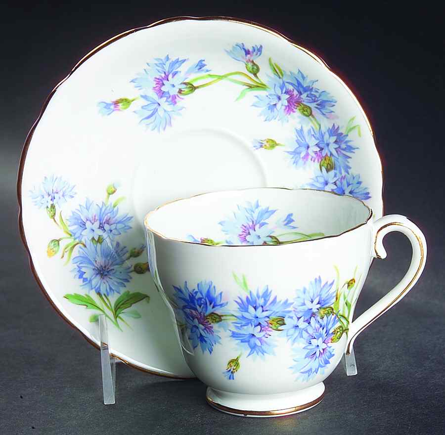 Cornflower Footed Cup & Saucer Set by Adderley-1