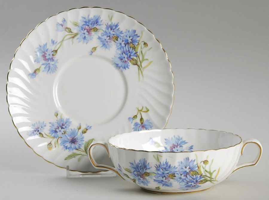 Cornflower Flat Cream Soup Bowl & Saucer Set by Adderley-1