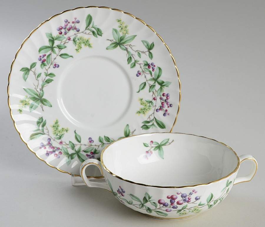 English Lane Flat Cream Soup Bowl & Saucer Set by Adderley-1