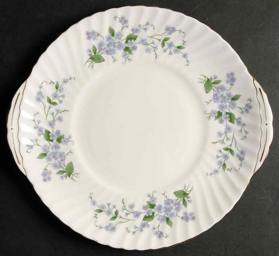 Forget Me Not-Sweet Forget Me Not Handled Cake Plate by Adderley-1