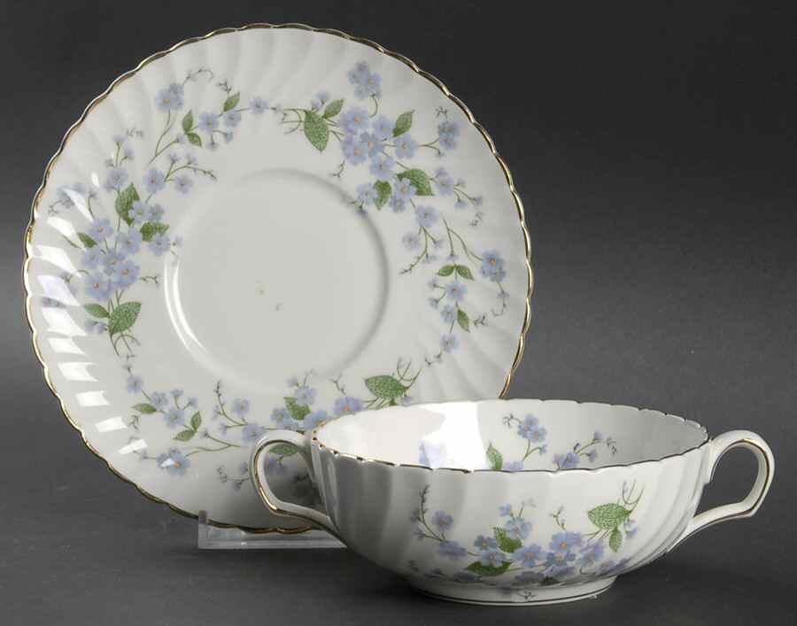 Forget Me Not-Sweet Forget Me Not Footed Cream Soup Bowl & Saucer Set by Adderley-1