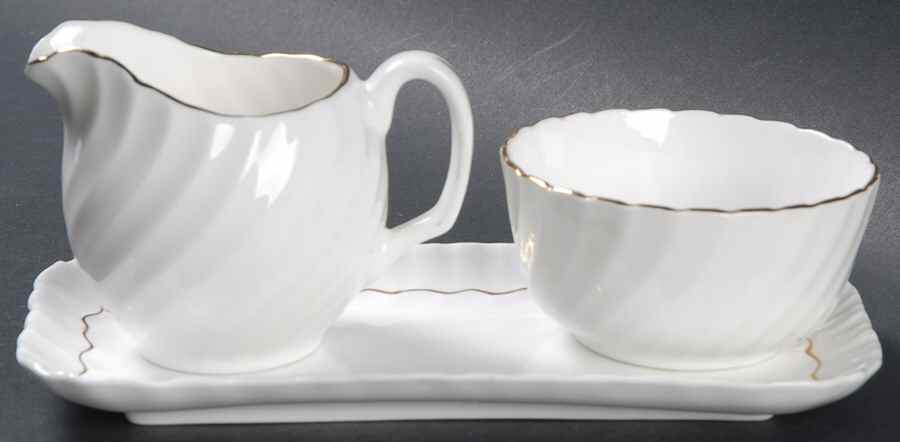 Golden Elegance Mini Creamer & Open Sugar with Tray by Adderley-1