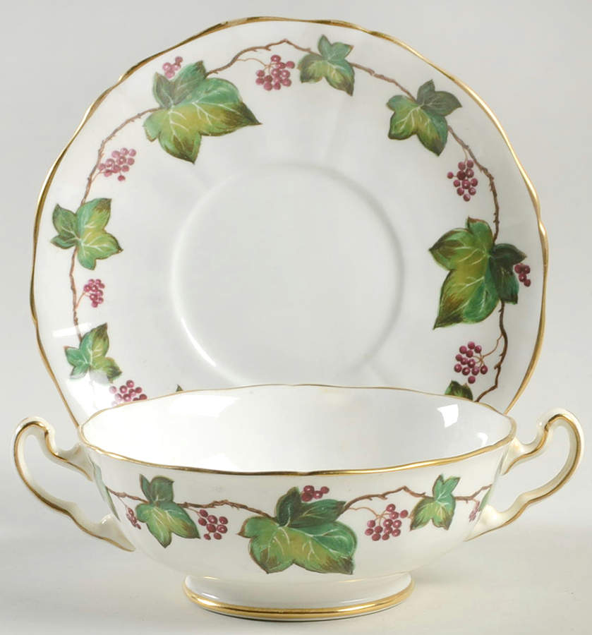Ivy Footed Cream Soup Bowl & Saucer Set by Adderley-1