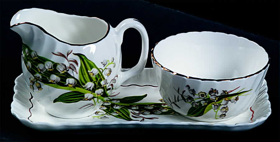 Lily of The Valley Mini Creamer & Open Sugar with Tray by Adderley-1