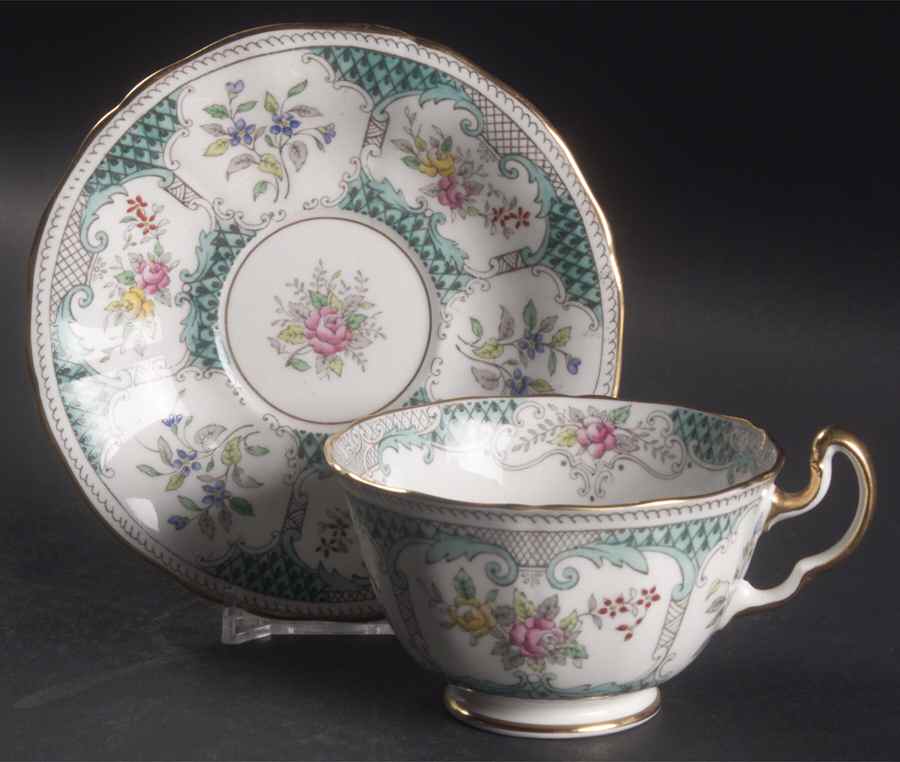 Lowestoft Aqua Green Footed Cup & Saucer Set by Adderley-1