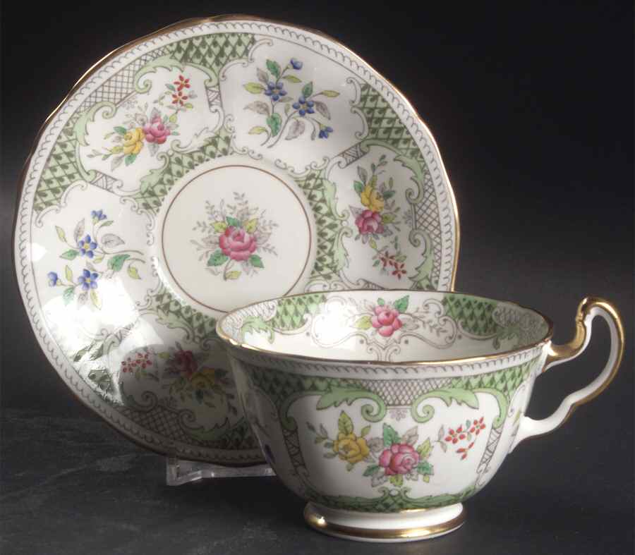 Lowestoft Light Green Footed Cup & Saucer Set by Adderley-1