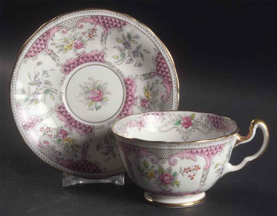 Lowestoft Pink Footed Cup & Saucer Set by Adderley-1