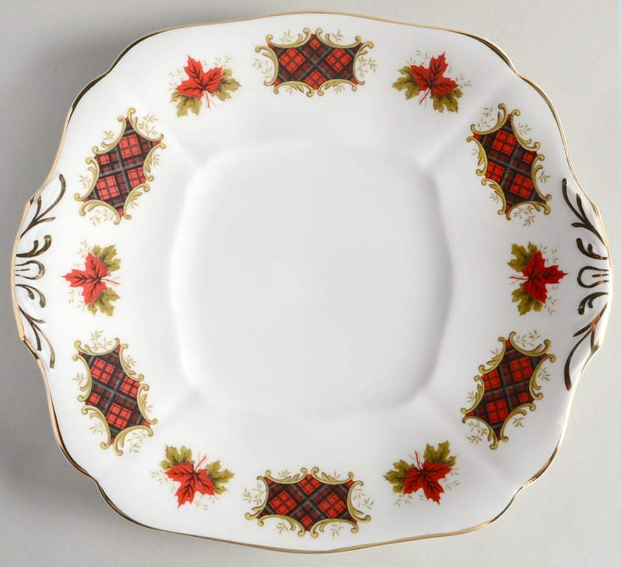Maple Leaf Tartan Square Handled Cake Plate by Adderley-1