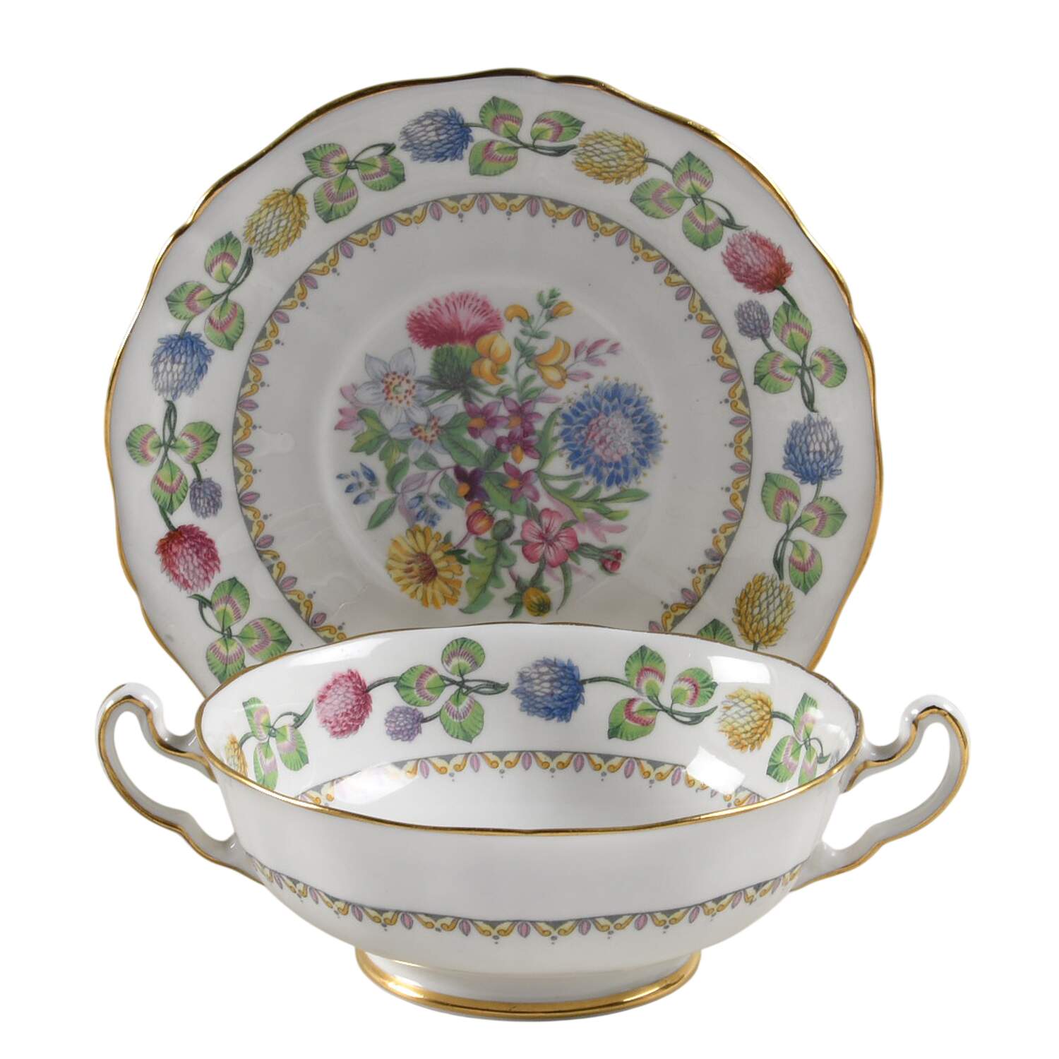 Meadowsweet Footed Cream Soup Bowl & Saucer Set by Adderley-1