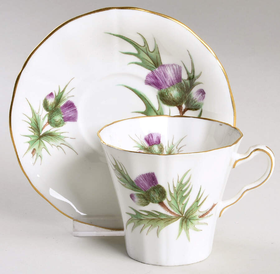 Thistle (Scalloped) Flat Cup & Saucer Set by Adderley-1