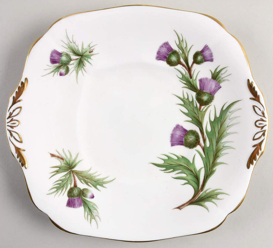 Thistle (Scalloped) Square Handled Cake Plate by Adderley-1