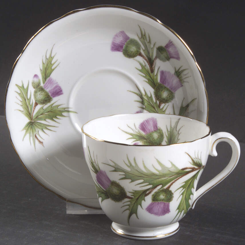 Thistle (Scalloped) Footed Cup & Saucer Set by Adderley-1