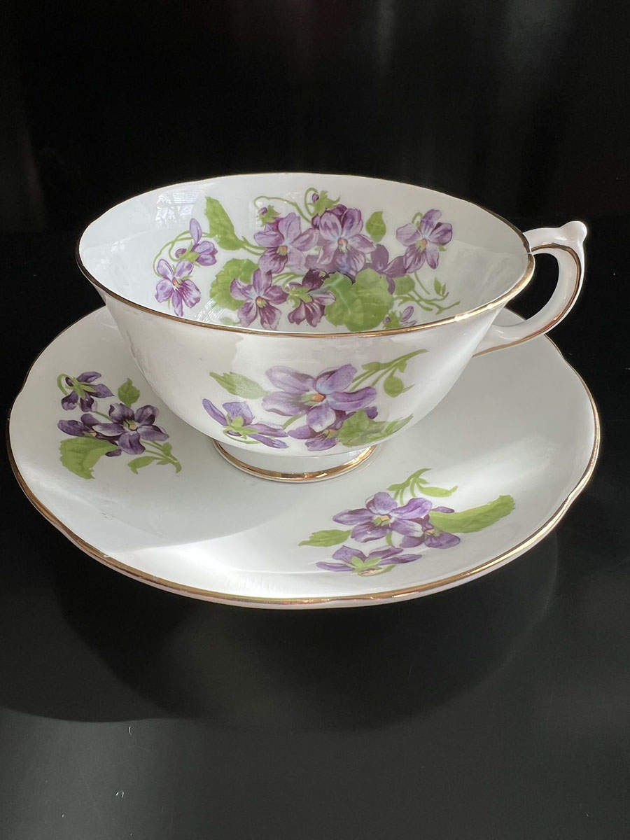Violet Footed Cup & Saucer Set by Adderley-1