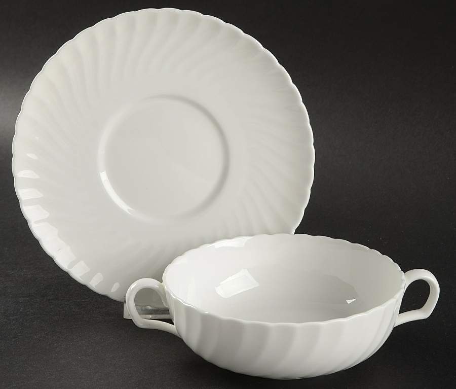 White Fife Flat Cream Soup Bowl & Saucer Set by Adderley-1