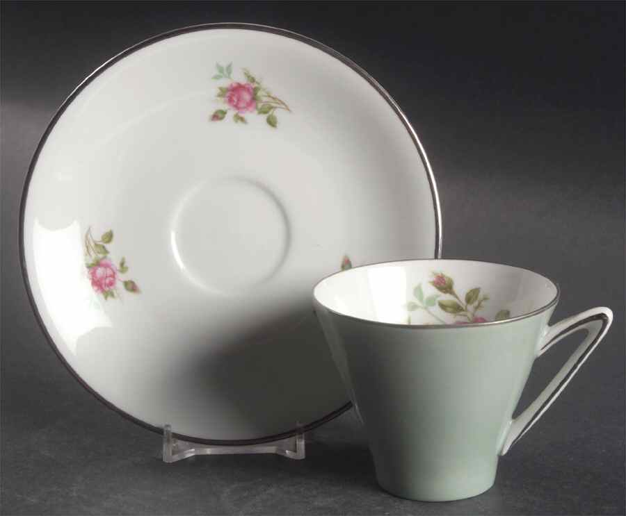 Moosrose (Platinum Trim) Flat Cup & Saucer Set by Alka-1