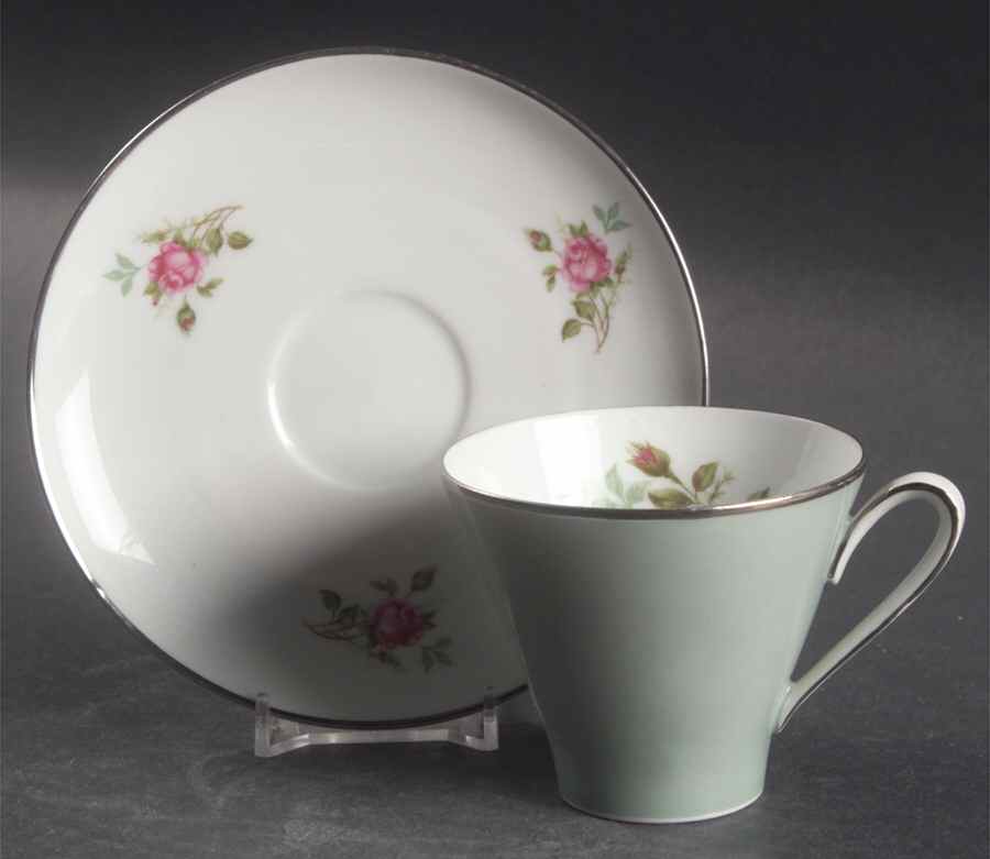 Moosrose (Platinum Trim) Flat Cup & Saucer Set by Alka-1