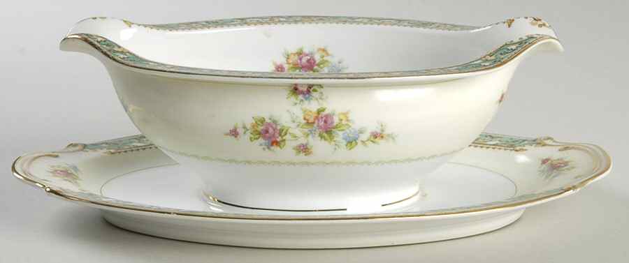 Blue Rose Gravy Boat with Attached Underplate by Aladdin-1