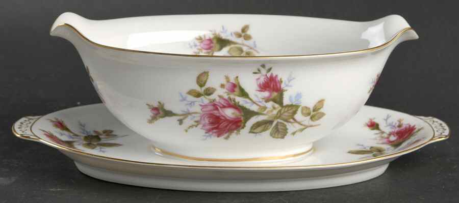 Moss Rose Gravy Boat with Attached Underplate by Aladdin-1