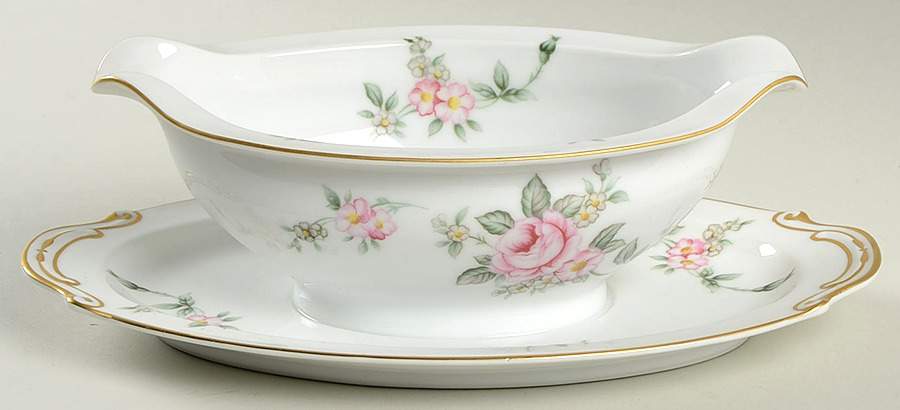 Wild Rose Gravy Boat with Attached Underplate by Albion-Japan-1
