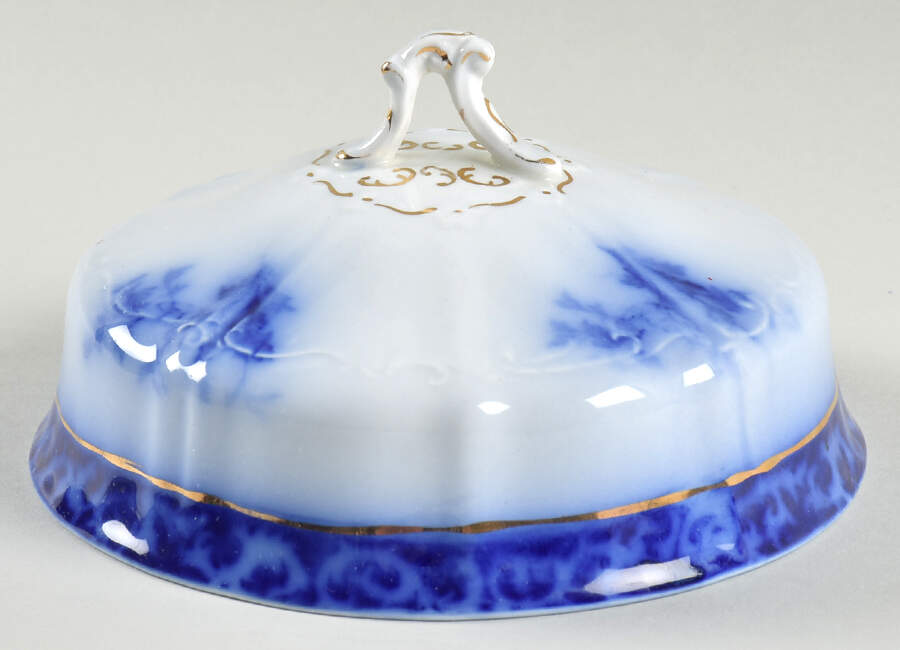 Touraine (Flow Blue) Lid for Round Butter by Henry Alcock-1