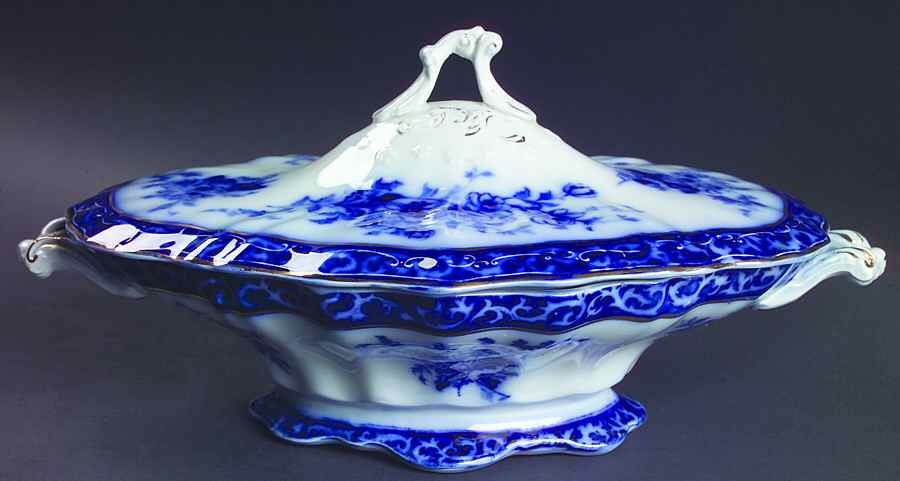 Touraine (Flow Blue) Oval Covered Vegetable by Henry Alcock-1
