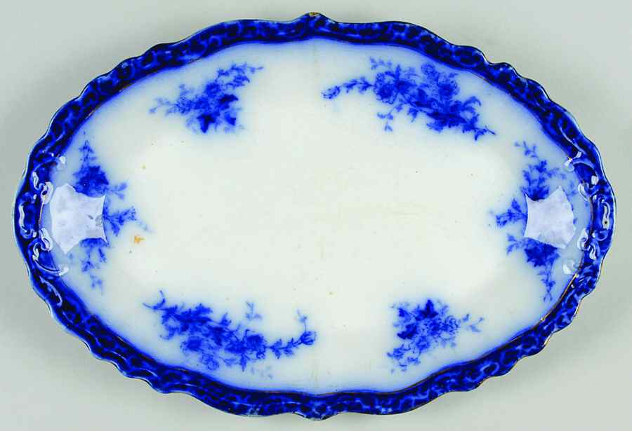 Touraine (Flow Blue) 12" Oval Serving Platter by Henry Alcock-1