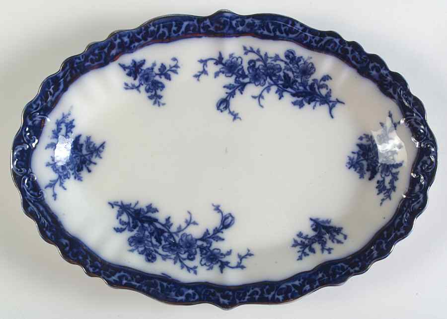 Touraine (Flow Blue) 15" Oval Serving Platter by Henry Alcock-1