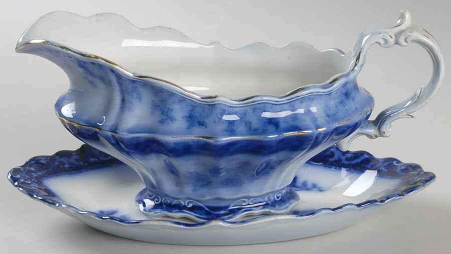 Touraine (Flow Blue) Gravy Boat & Underplate/Relish by Henry Alcock-1