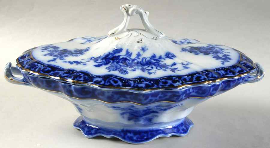 Touraine (Flow Blue) Oval Covered Vegetable by Henry Alcock-1