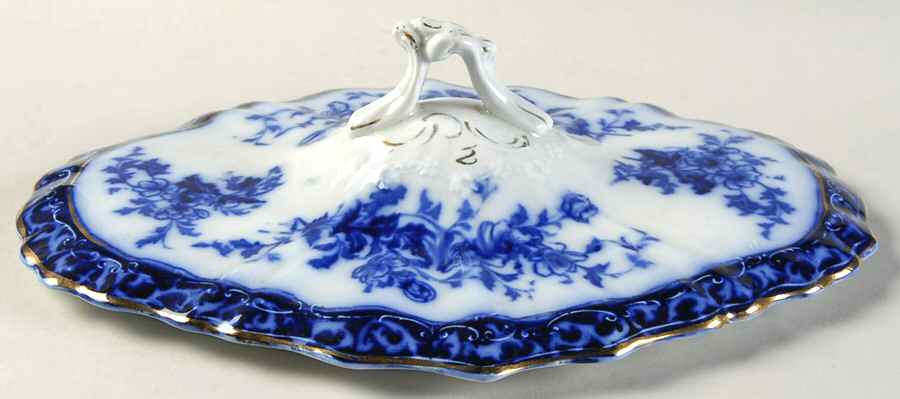 Touraine (Flow Blue) Lid for Oval Vegetable by Henry Alcock-1