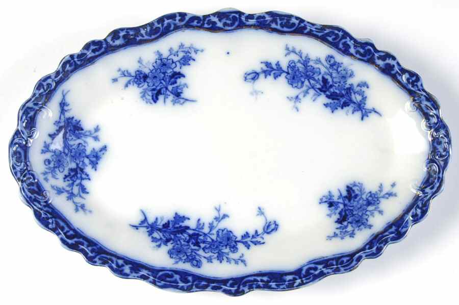 Touraine (Flow Blue) 10" Oval Serving Platter by Henry Alcock-1