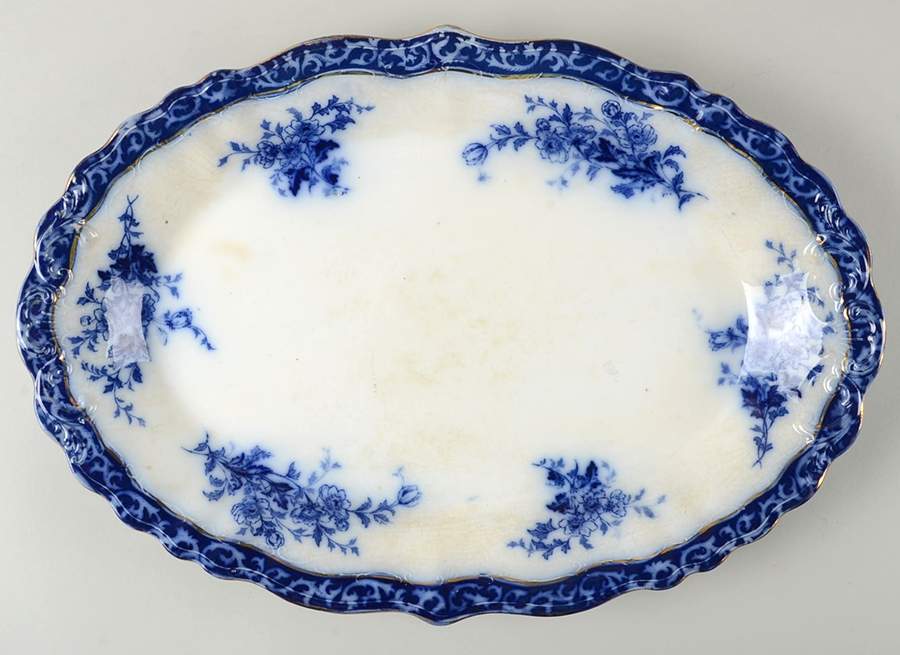 Touraine (Flow Blue) 17" Oval Serving Platter by Henry Alcock-1
