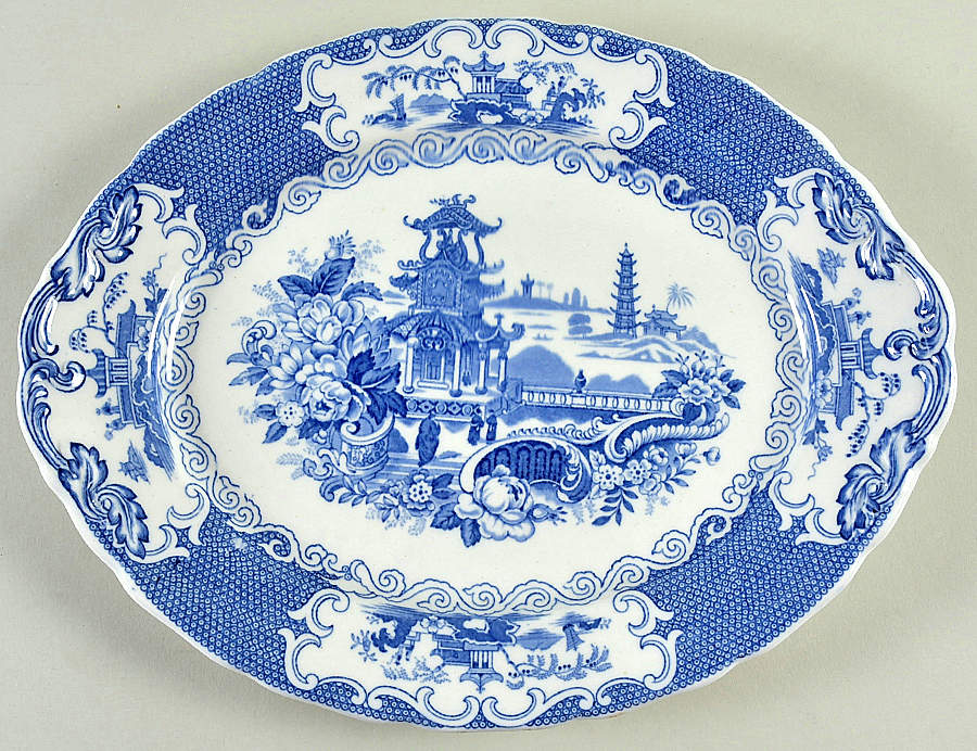 Chinese Blue (No Trim) 12" Oval Serving Platter by Allerton's-1