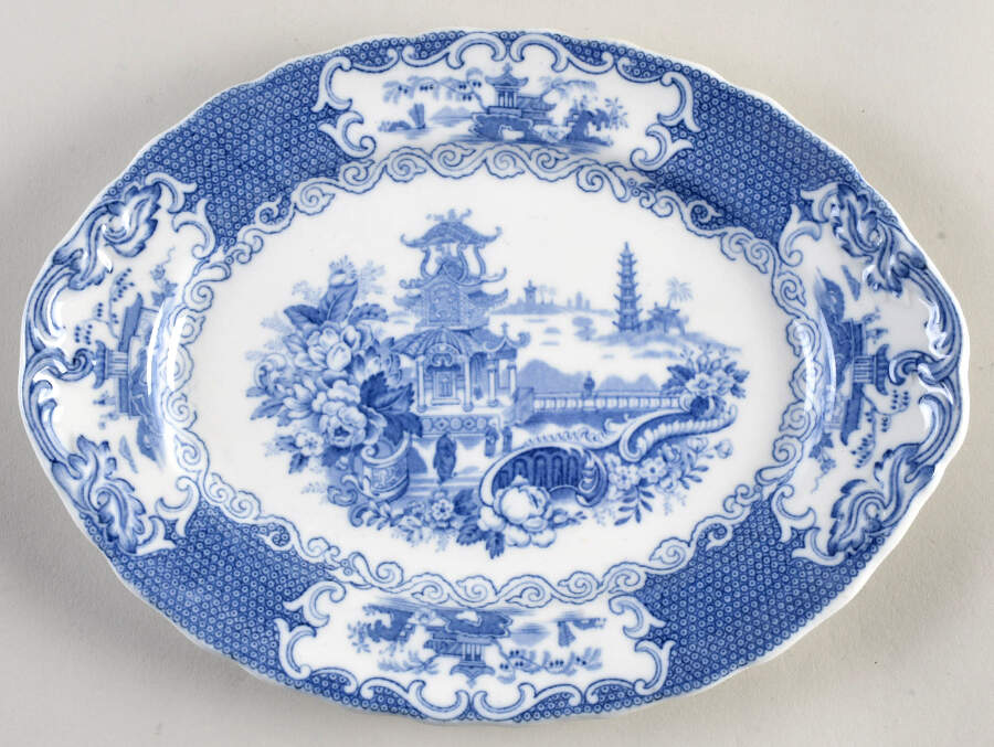 Chinese Blue (No Trim) 9" Oval Serving Platter by Allerton's-1
