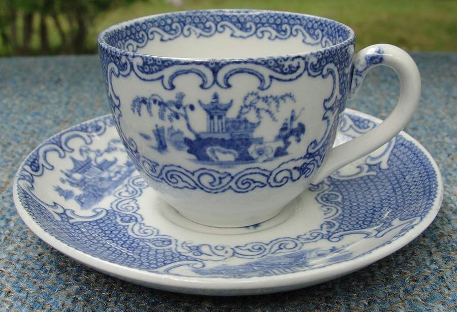 Chinese Blue (No Trim) Flat Demitasse Cup & Saucer Set by Allerton's-1