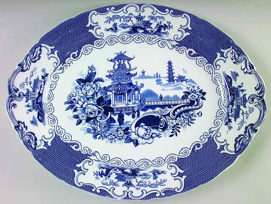 Chinese Blue (No Trim) 16" Oval Serving Platter by Allerton's-1