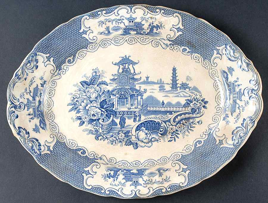 Chinese Blue (No Trim) 14" Oval Serving Platter by Allerton's-1