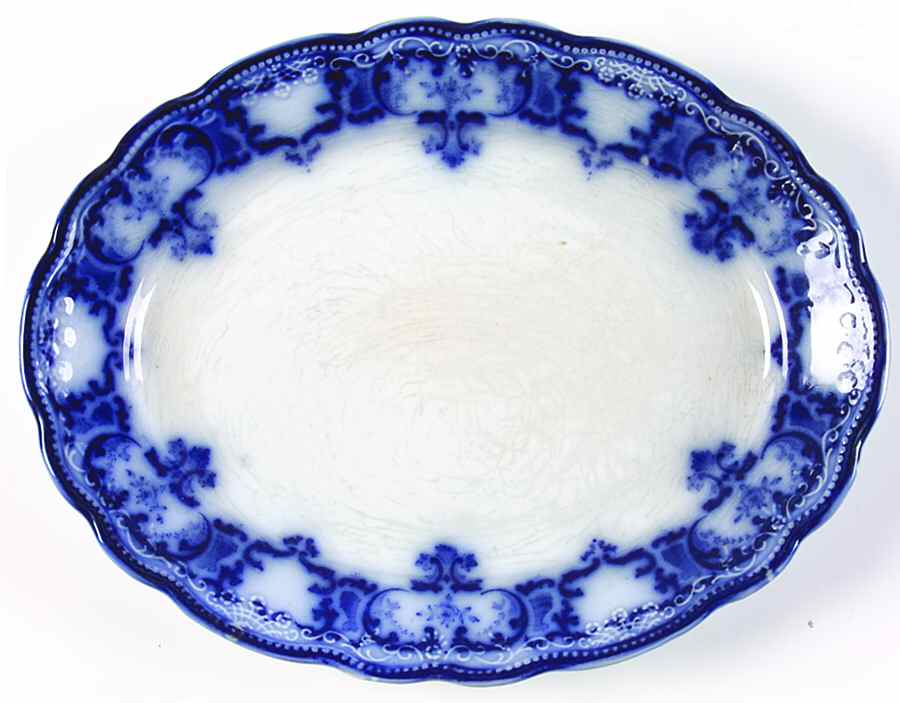 Mabel (Flow Blue, No Gold Accents) 10" Oval Serving Platter by Allerton's-1