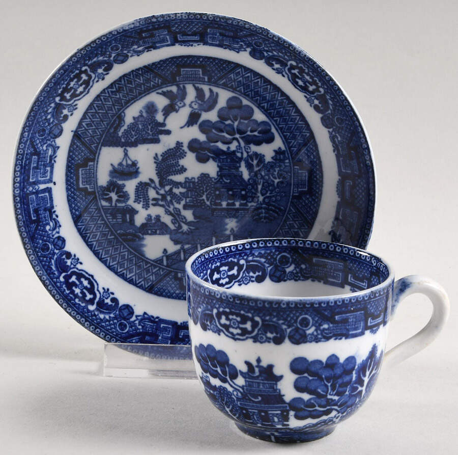 Willow Blue (Smooth) Flat Demitasse Cup & Saucer Set by Allerton's-1
