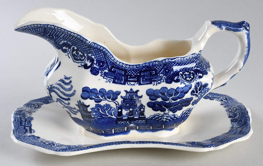 Willow Blue (Smooth) Gravy Boat with Attached Underplate by Allerton's-1