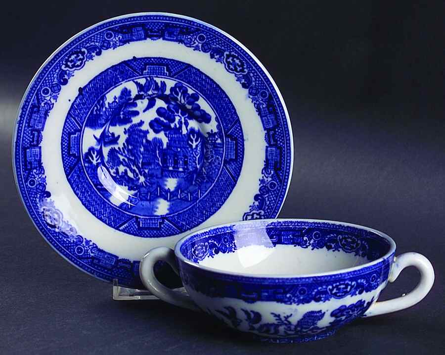 Willow Blue (Smooth) Flat Cream Soup Bowl & Saucer Set by Allerton's-1