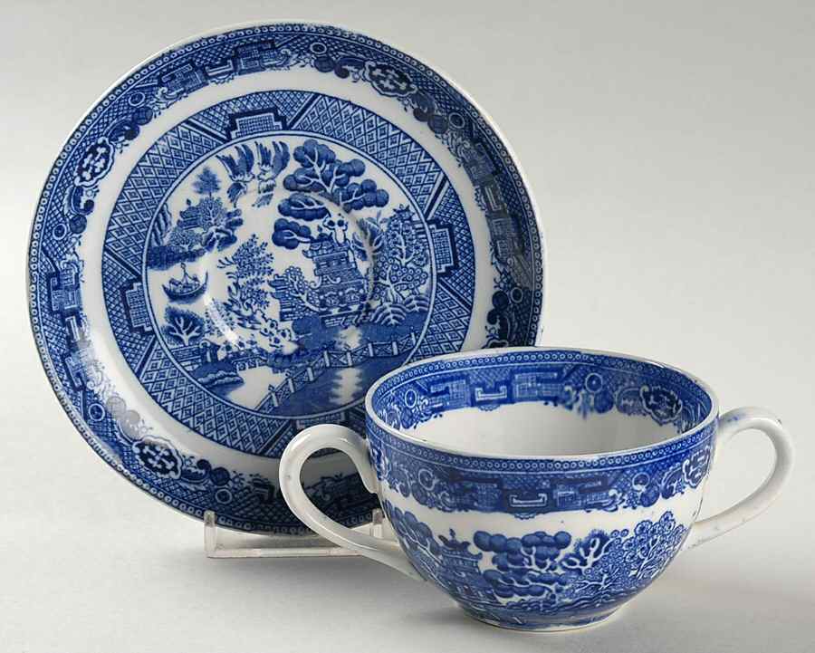 Willow Blue (Smooth) Flat Bouillon Cup & Saucer by Allerton's-1