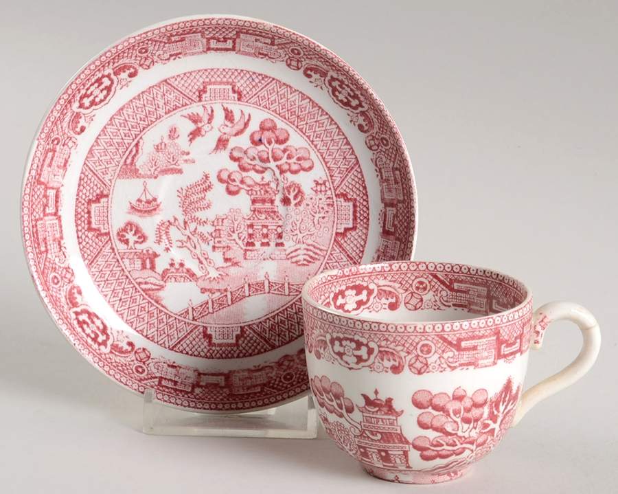 Willow Pink (White Background) Flat Demitasse Cup & Saucer Set by Allerton's-1